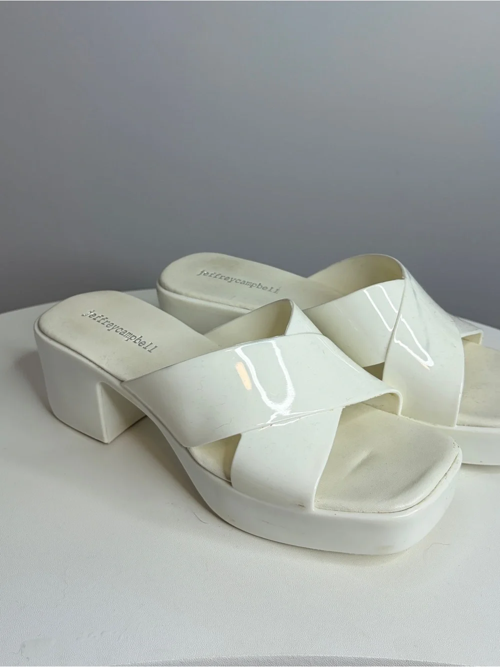 Jeffrey Campbell Bubblegum Platform Sandals Cream Crossband Block Heel Slides 8